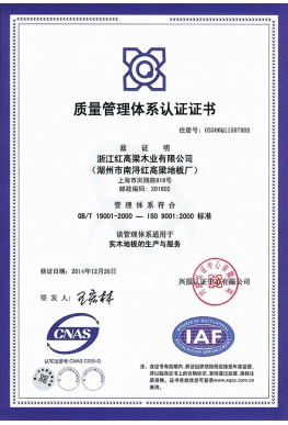 Certificate of quality system